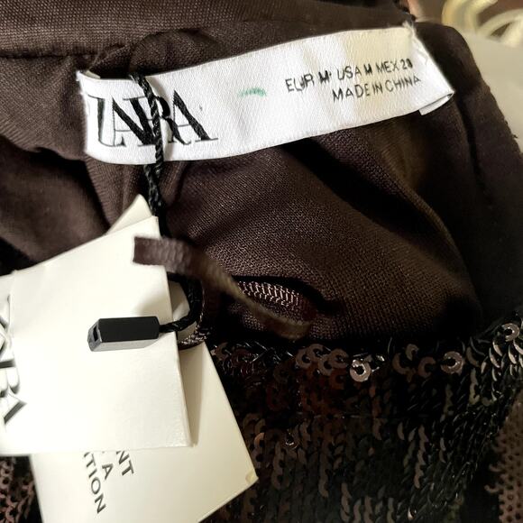 NWT Zara Sequin High Neck Metallic Cut Out Open Back Midi Dress Medium - Picture 8 of 9